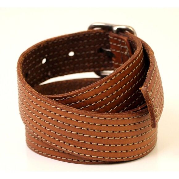 AEO BROWN GENUINE LEATHER 1.5"Wd STITCHED CASUAL WOMEN'S BELT Sz M (F93 - Picture 4 of 11